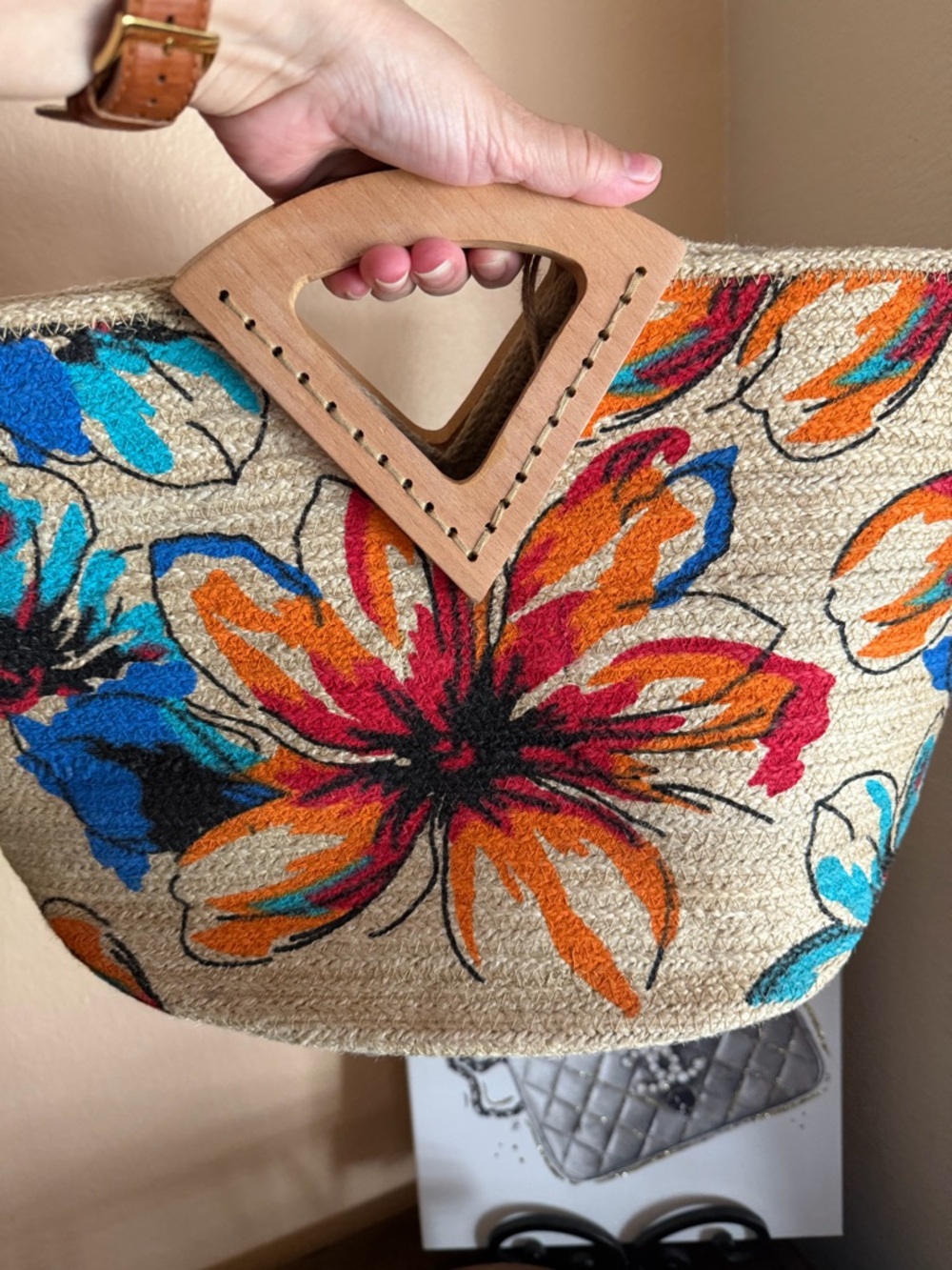 Floral Printed Jute Bag NWT - Picture 3 of 6